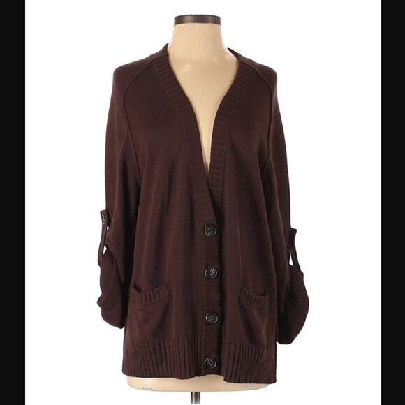 Michael Michael Kors Cardigan S Lambswool Oversized Grandpa Buttons Brown Luxury - Picture 2 of 8